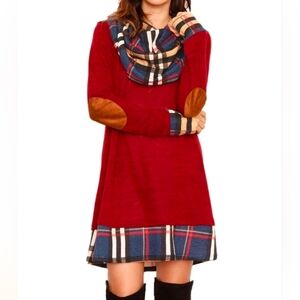 NWOT Red Sweater Dress / Tunic with Plaid Accents